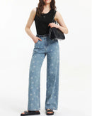 Floral Cotton Wide-Leg Denim Trousers