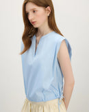 Straight Shoulder V-Neck Sleeveless Blouse