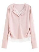 Lace-Trimmed V-Neck Knit Sweater