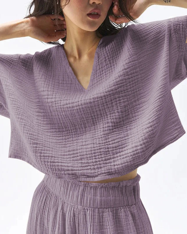 Loose-Fit V-Neck Cotton Gauze T-Shirt