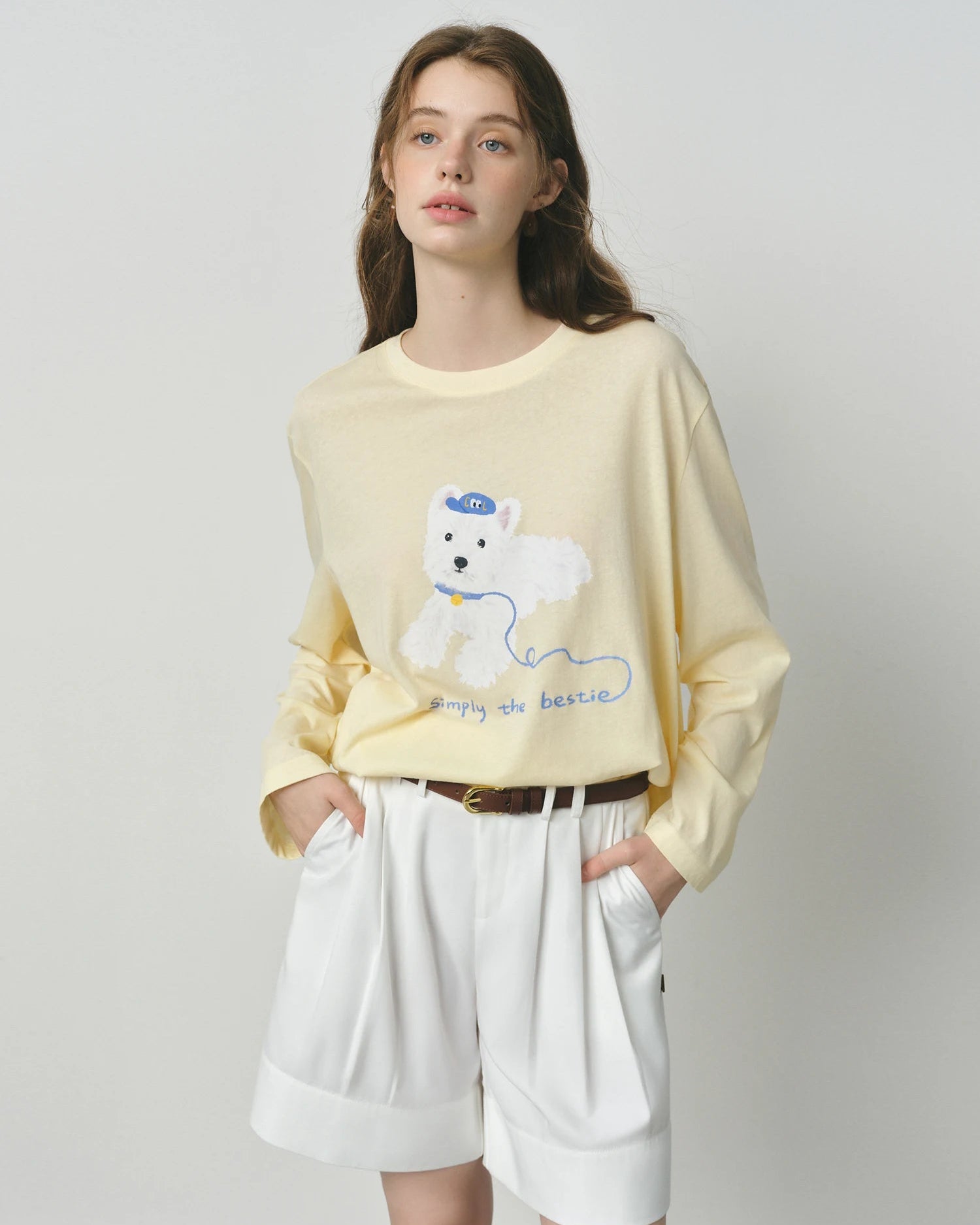 Puppy Letter Print Loose Long-Sleeve T-Shirt
