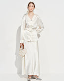 Elegant V-Neck Satin Long-Sleeve Shirt