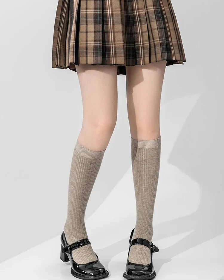 Ribbed Wool Blended Long Socks
