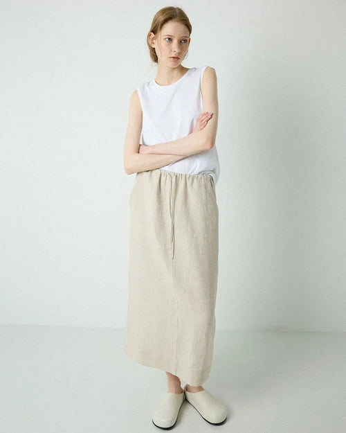 Loose-Fit Linen A-Line Skirt With Tie Waist