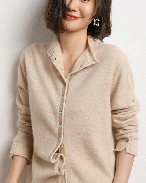 Cashmere Knitted Causal Stand-up Collar Cardigan