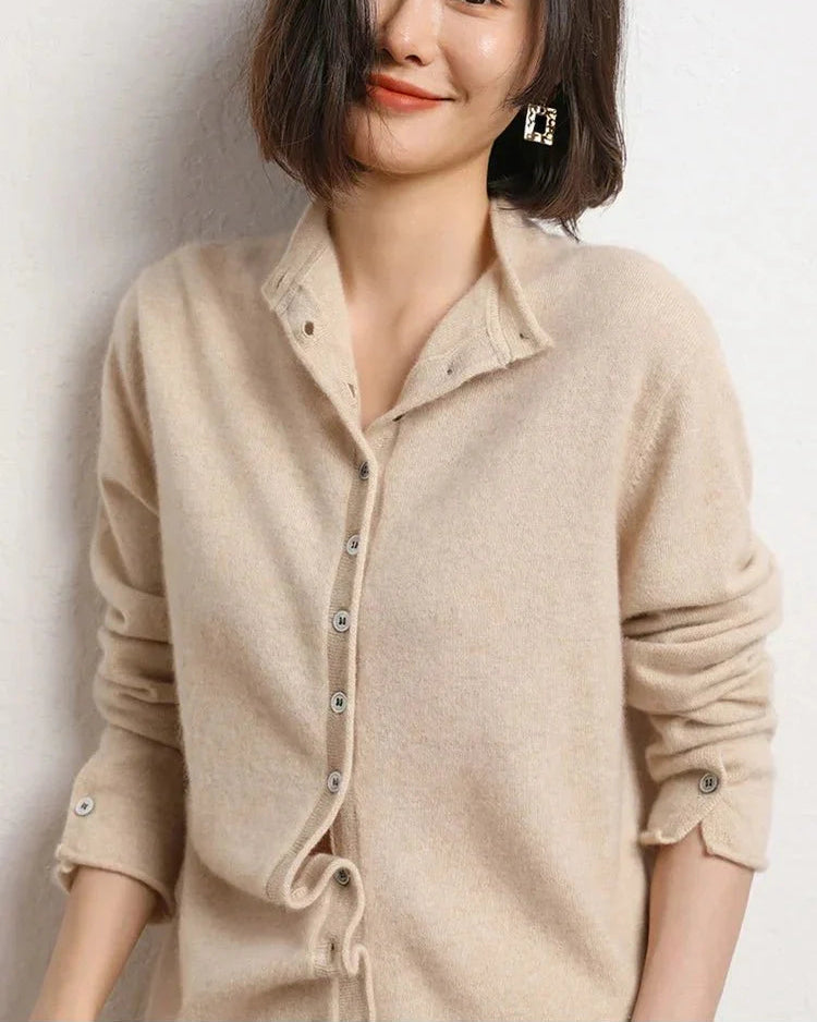 Cashmere Knitted Causal Stand-up Collar Cardigan