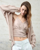 Linen V-Neck Spaghetti Strap Cropped Vest