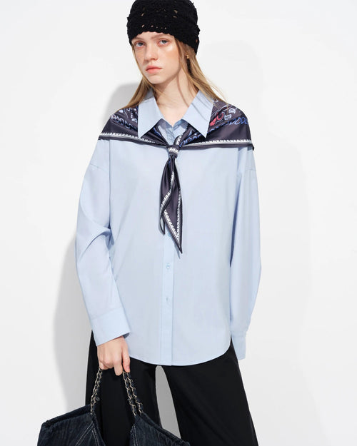 Long-Sleeve Stand-Collar Shirt With Silk Scarf