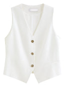 Loose-Fit V-Neck Woven Sleeveless Vest