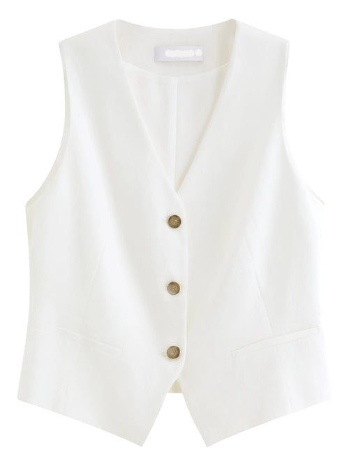 Loose-Fit V-Neck Woven Sleeveless Vest