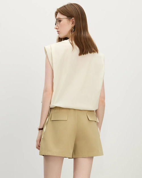Straight Shoulder V-Neck Sleeveless Blouse