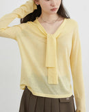V-Neck Lace-Up Knit Pullover Sweater
