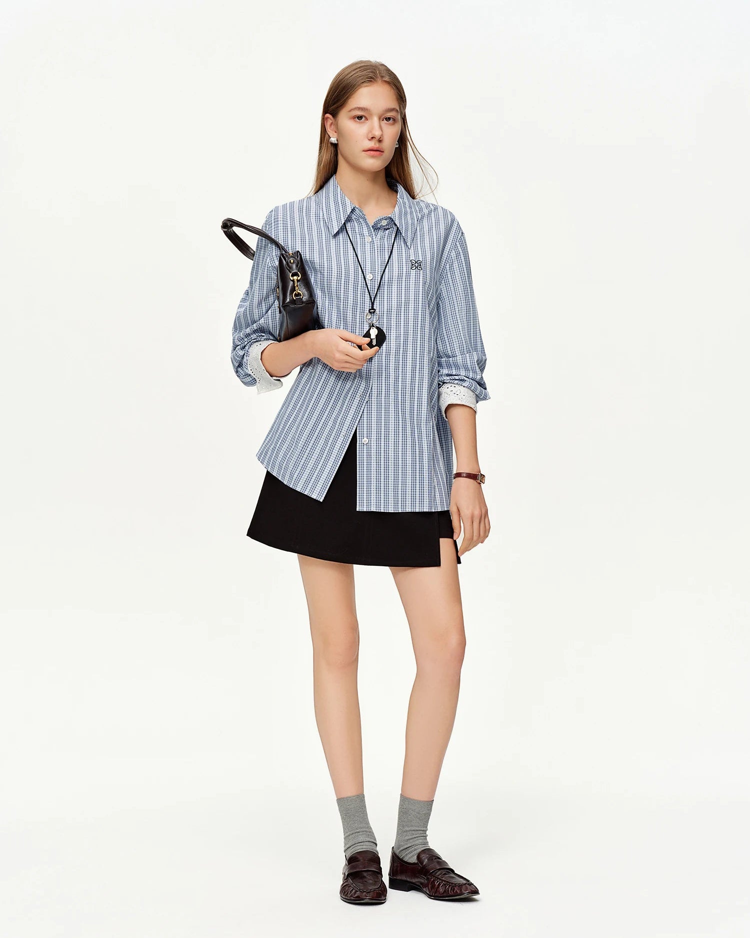 Lace Trim Jacquard Stripe Tie-Waist Blouse