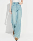 Premium loose-fitting high-waisted straight-leg jeans crafted from a breathable cotton blend, offering medium stretch and a minimal design for effortless spring style.