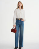 Butterfly Sleeve Half-Collar Tie-Front Blouse