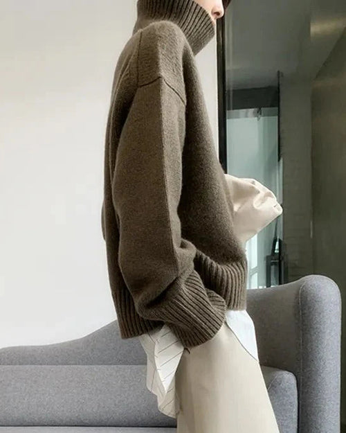 Loose High Neck Wool Pullover Sweater