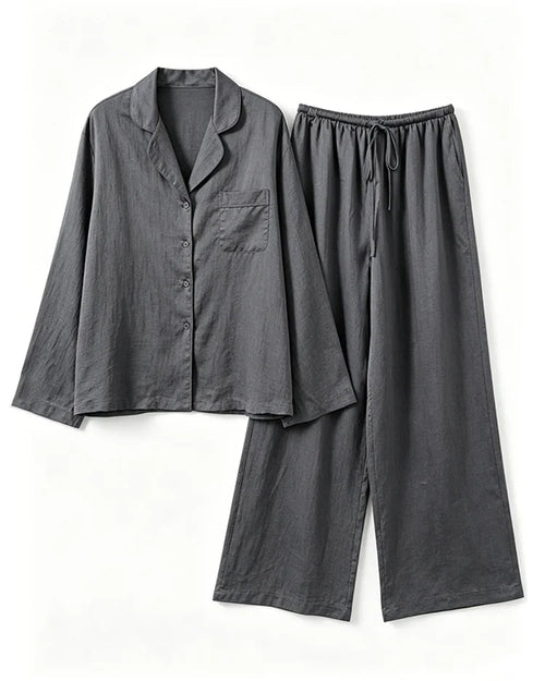 Oversized-Shirt Elastic-Waist Trouser Set