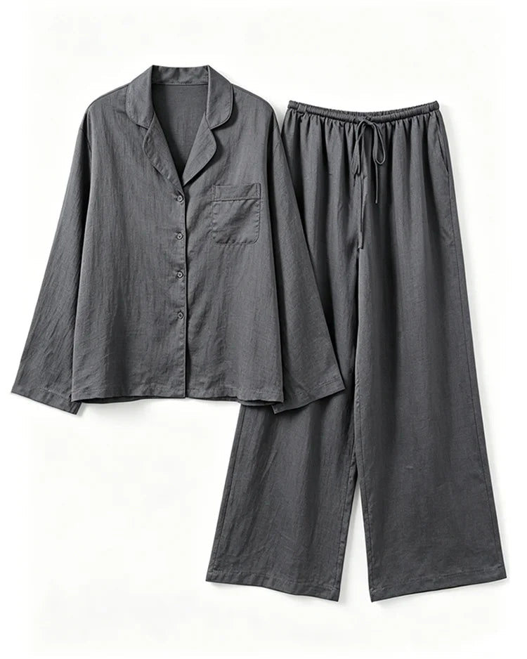 Oversized-Shirt Elastic-Waist Trouser Set