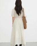 Retro V-Neck Puff Sleeve Loose Dress