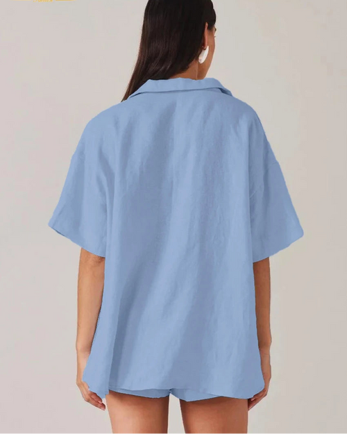Cotton Half-Sleeve Shirt & High-Waist Shorts Set