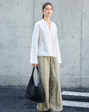 Loose-Fit Linen V-Neck Long-Sleeve Shirt