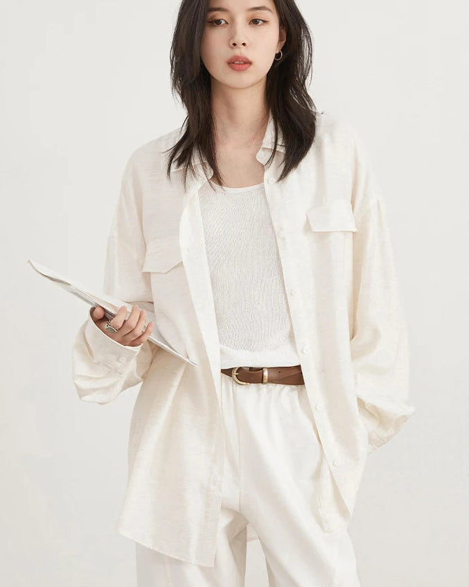 Single-Breasted Loose Long-Sleeved Shirt