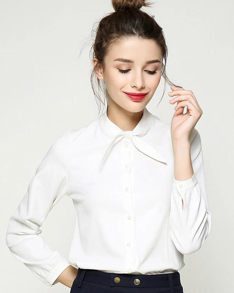 Solid Color Collar Tie Single-Breasted Shirt