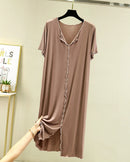 Modal V-Neck Short-Sleeve Mid-Calf Sleep Dress