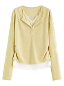 Lace-Trimmed V-Neck Knit Sweater
