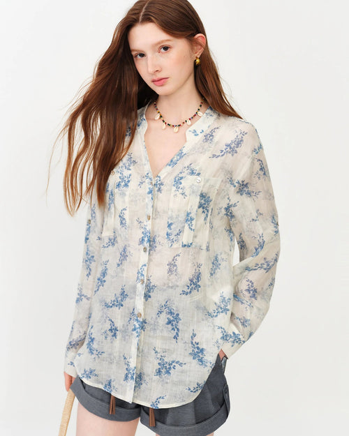 Long Sleeve Floral Print V-Neck Shirt