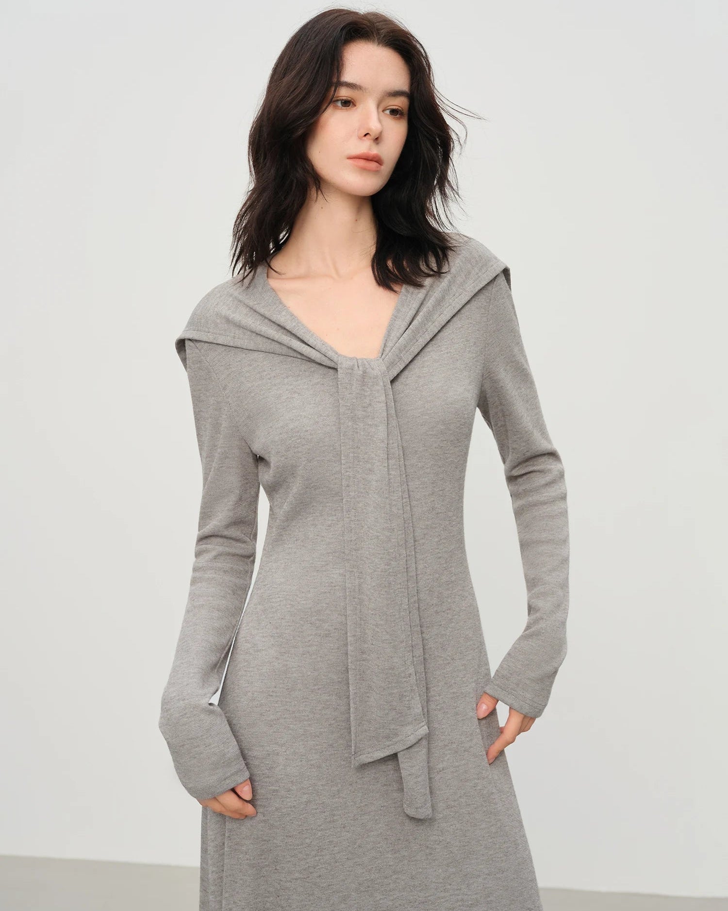 Scarf Collar A-Line Knit Dress