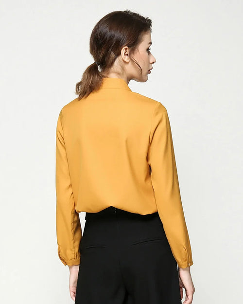 Solid Color Collar Tie Single-Breasted Shirt