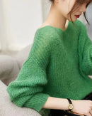 Boat-Neck Drop-Shoulder Knit Pullover