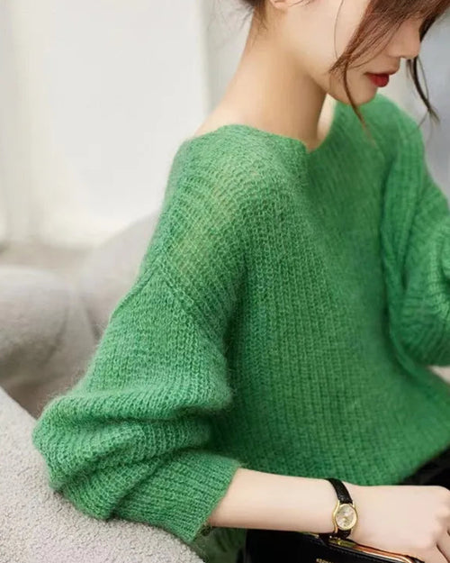 Boat-Neck Drop-Shoulder Knit Pullover