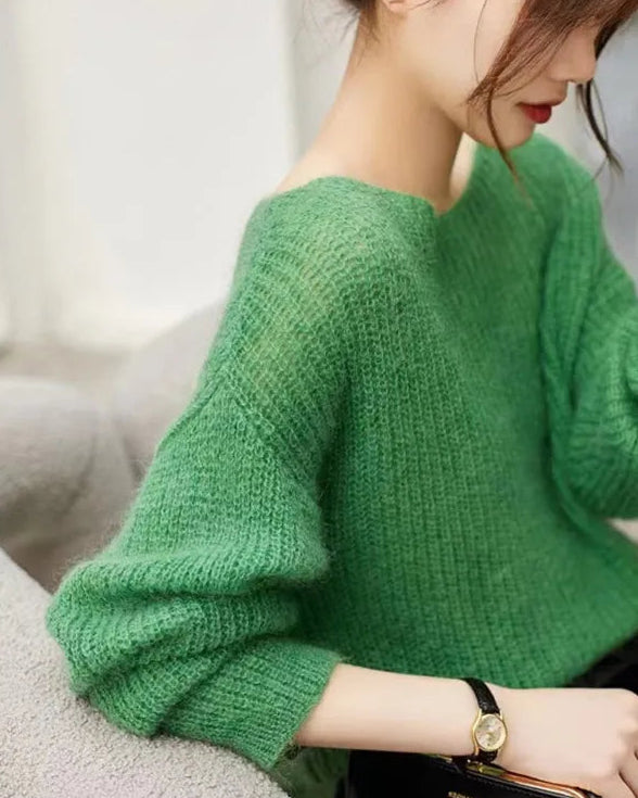 Boat-Neck Drop-Shoulder Knit Pullover
