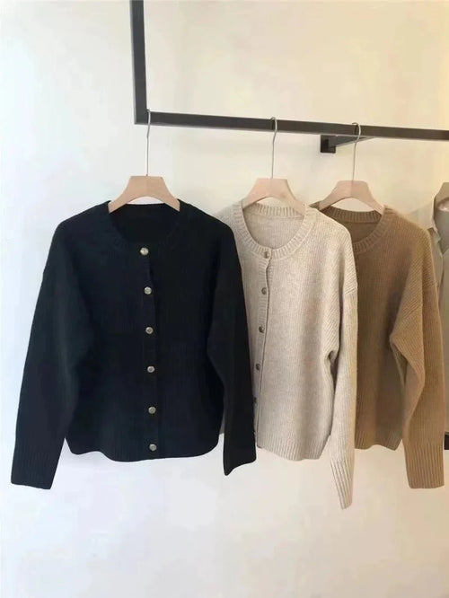 Round Neck Cashmere Short Cardigan