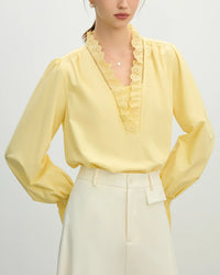 Casual Lace V-Neck Flared Sleeve Shirt