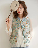 Elegant Jacquard Floral Round Neck Button Vest