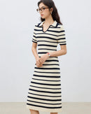 Long Striped Polo Collar Knit Dress