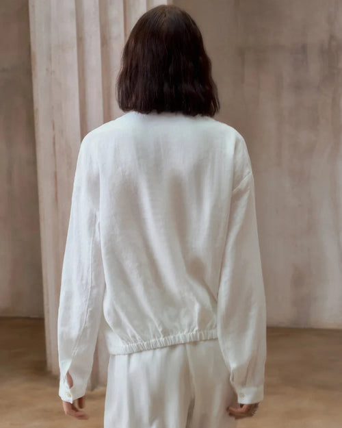 Linen V-Neck Button-Up Longline Shirt