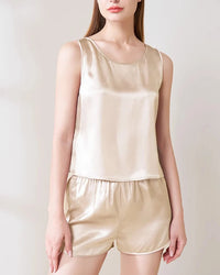 Mulberry Silk Satin Elastic-Waist Shorts