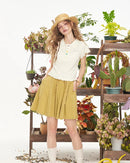 Ruffled Sleeve Short Button T-Shirt