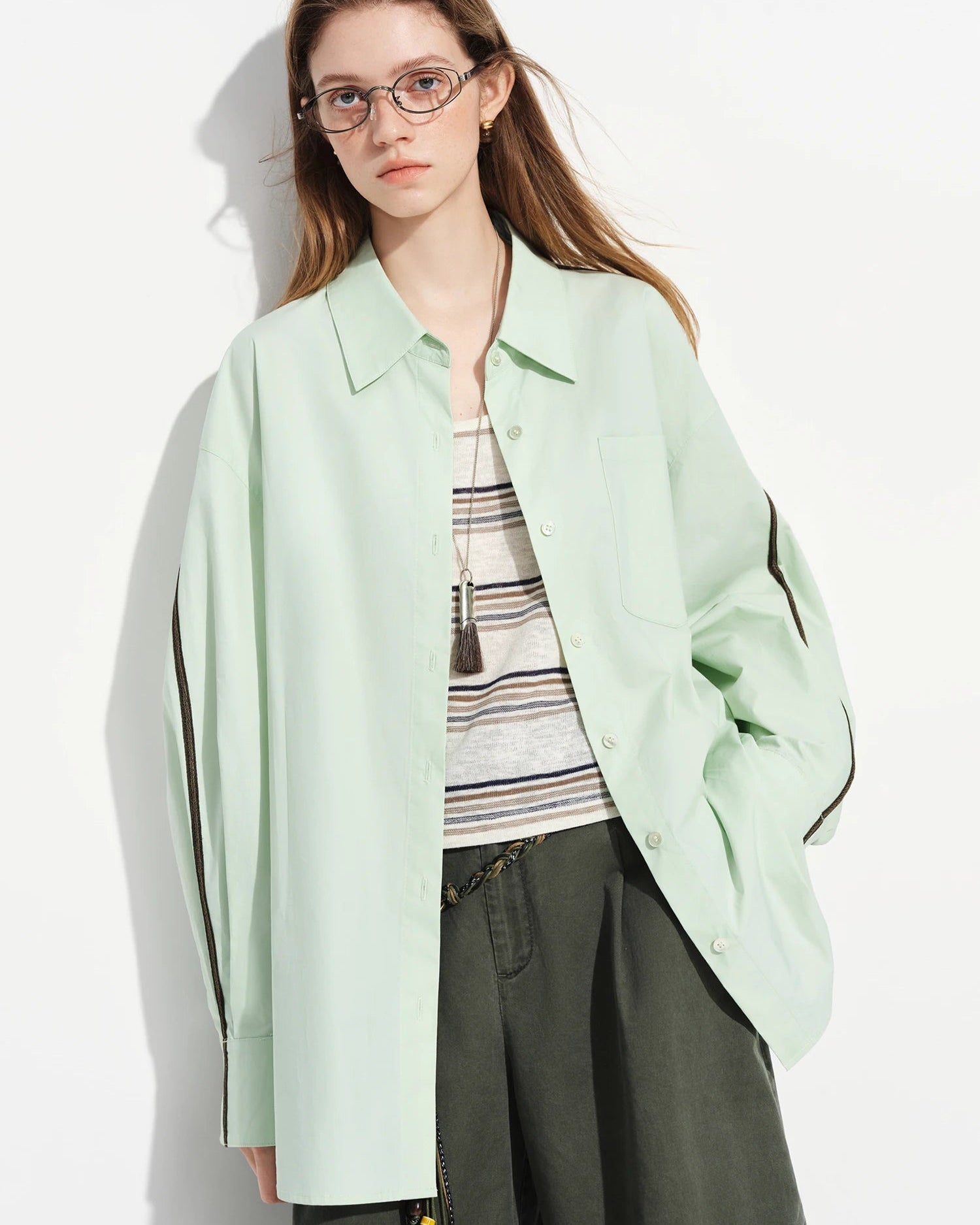 Loose-Fit Cotton Stand-Collar Shirt