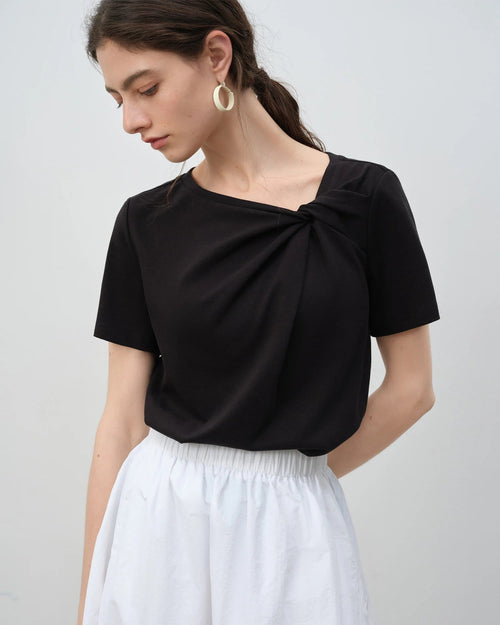 Asymmetrical Knotted Short-Sleeved T-Shirt