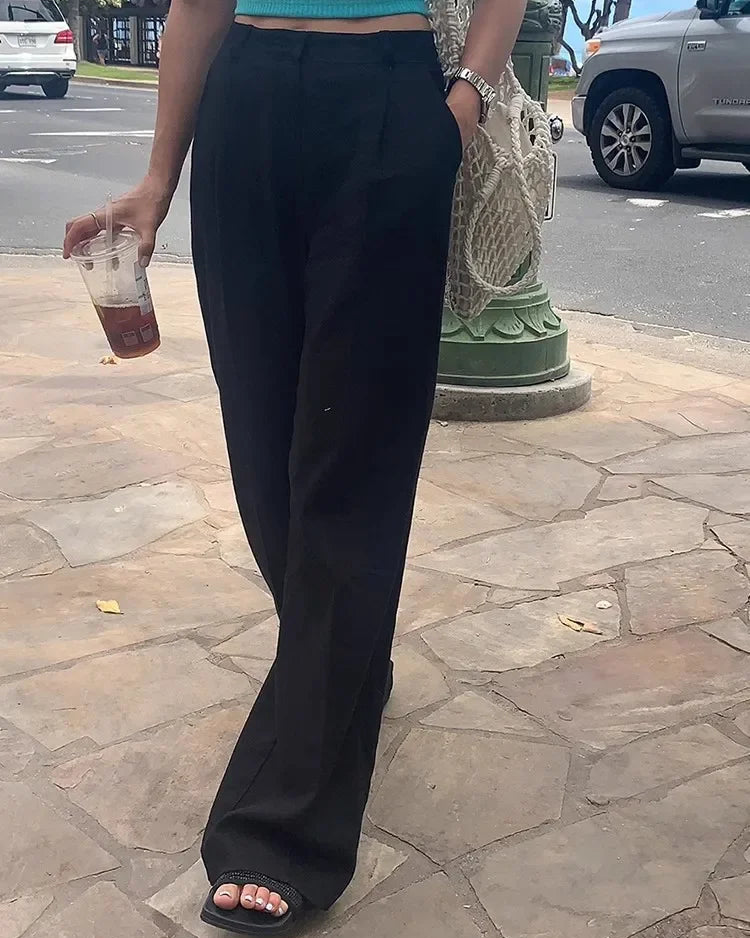 High-Waisted Wide-Leg Straight Pants