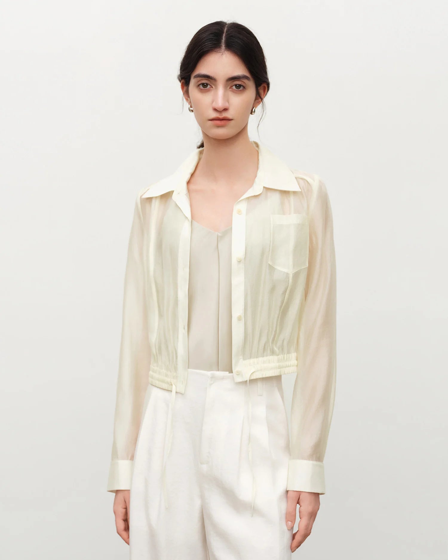 V-Neck Button-Front Long Sleeve Shirt