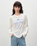 Women's white letter print long-sleeve T-shirt, featuring breathable linen-blend fabric and relaxed silhouette for effortless spring casual style or weekend outings.