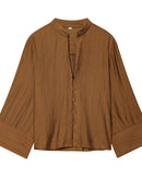 Loose V-Neck Long-Sleeve Shirt