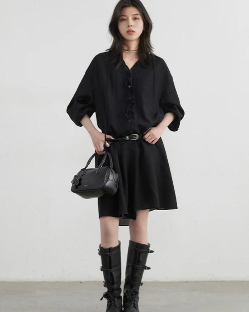 Ruffled V-Neck A-Line Midi Dress