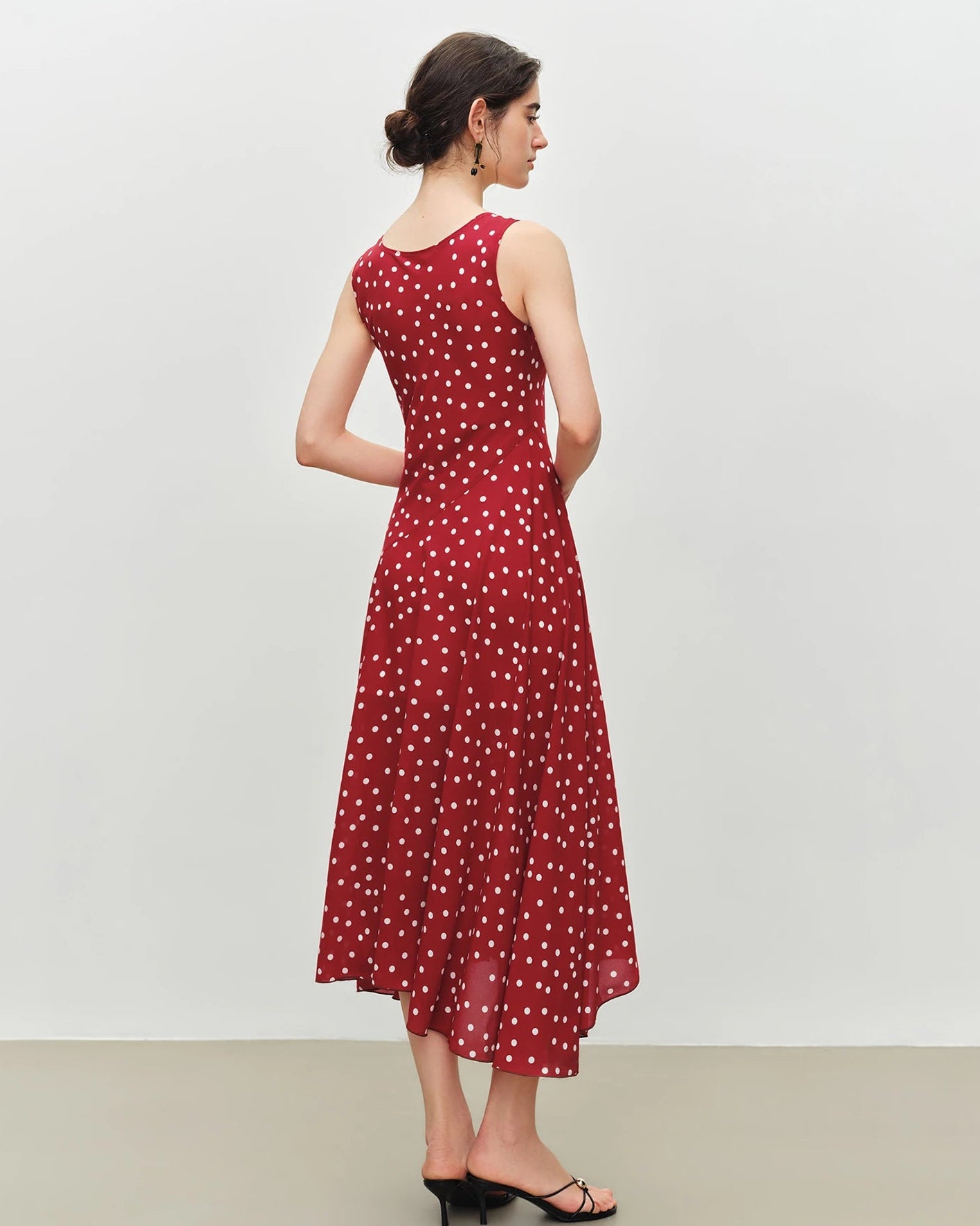 Polka Dot Chiffon Bias-Cut Dress